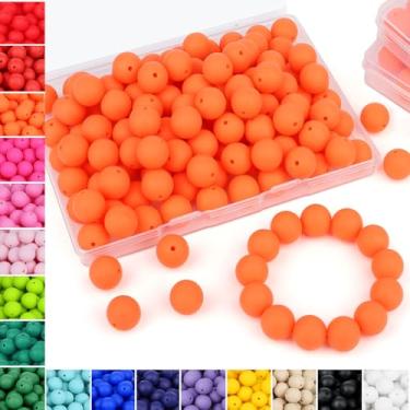 Imagem de NUKAYAI 70 peças de contas de silicone, contas de silicone laranja de 15 mm a granel para fabricação de chaveiros, contas de silicone redondas de borracha para pulseiras DIY e colar artesanato