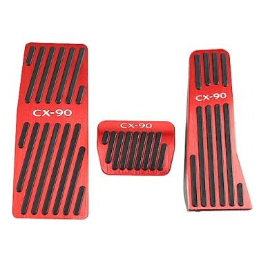 Imagem de LEXLEY 3 peças de pastilhas de pedal de freio de alumínio antiderrapantes, capas de pedal de acelerador automático sem perfuração apenas para Mazda 2024 CX-90-RED