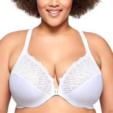 Imagem de Glamorise Sutiã feminino plus size com fecho frontal T-Back Wonderwire #1246, Branco, 38D