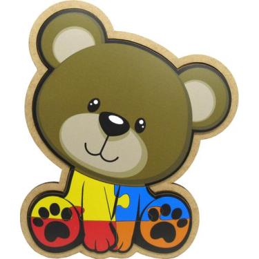 Imagem de Brinquedo Pedagógico Educativo Quebra Cabeça Encaixe Urso Madeira Mdf 