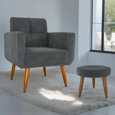 Imagem de Conjunto  Poltrona e Puff Decorativos Josh Veludo Cinza - Mais de Casa