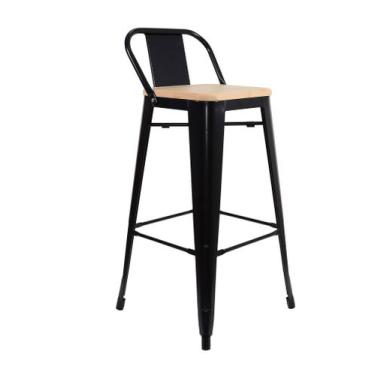 Imagem de Banqueta Tolix Com Encosto Baixo - Assento Madeira - Cor Preta - shops