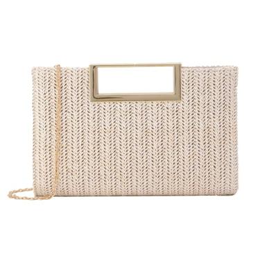Imagem de LUI SUI Bolsa feminina de palha com alça superior para verão, bolsa de noite, ráfia, transversal, bolsa de praia, Bege, One Size