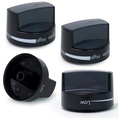 Imagem de 4 peças W10339442 Puxador de fogão preto substitui WPW10339442 Botão de controle de queimador de superfície para fogão a gás Whirlpool WFG320M0BB0 WFG320M0BS0 WFG320M0BS3 WFG320M0BW2 WFG505M0BS0