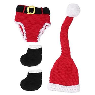 Imagem de SOLUSTRE Gorro de crochê feito à mão para bebês recém-nascidos, estilo natalino, roupas, adereços para fotografia de bebê, Conforme mostrado.