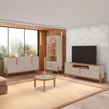 Imagem de Sala de Estar Completa para TV Até 60 Polegadas Home 12 Portas 4 Peças Off White/Cedro - Pnr Móveis