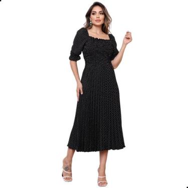 Imagem de Vestido Festa Midi Plissado Laço Manga Bufante Elegante - G-Store, Pre