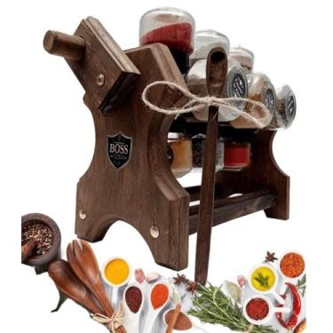 Imagem de Porta Temperos com Manivela Giratório em Madeira 12 Potes - Boss arte 