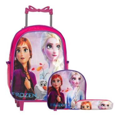 Imagem de Kit Mochila Infantil Rodinha Frozen Lancheira Estojo Rosa - Toys 2U