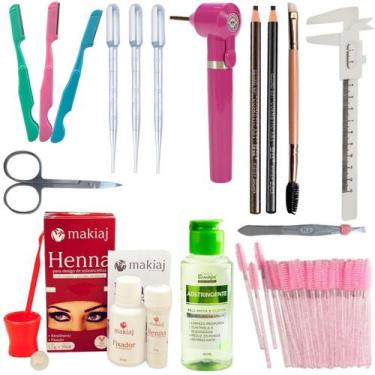 Imagem de Kit Henna Makiaj Sobrancelha Adstringente Pincel Pipeta Mixer, Castanh