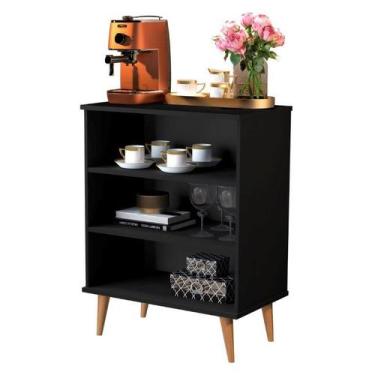 Imagem de Buffet / Balcão BR Estilo Retrô Com Pés em Madeira Maciça Cor Preto - 