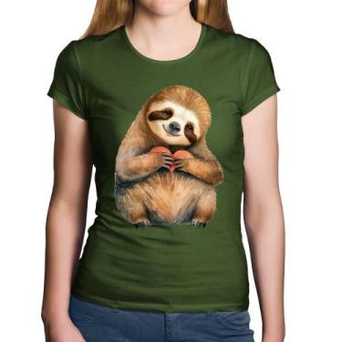 Imagem de Baby Look Algodão Bicho Preguiça Coração - Foca na Moda, Musgo, P