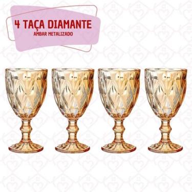 Imagem de Jg 4 Taça Copo Vidro Diamante 330ml Âmbar Resistente Vinho - Class Hom