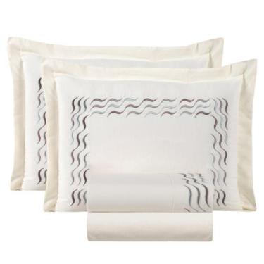 Imagem de Conjunto Cama Casal Queen Size Safira Bordada 100% Algodao  VIENA - De