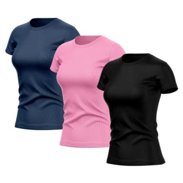 Imagem de Kit 3 Camisetas Feminina Manga Curta Dry Fit Basica Lisa Proteção Sola