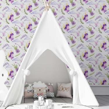 Imagem de Papel de Parede Adesivo Unicórnio Lilás N03040 Rolo 0,58x3M - Adesivo 