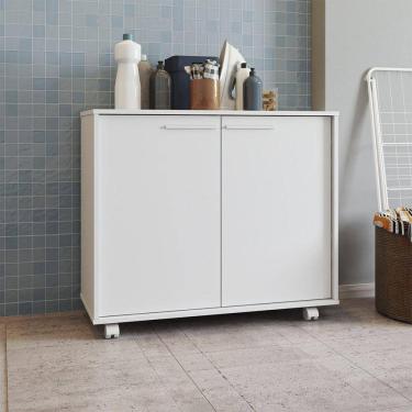 Imagem de Balcão Multiuso 2 Portas 2 Prateleiras 4 Pés com Rodízios MDP 12mm Branco