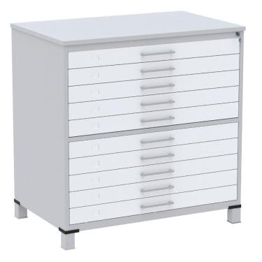 Imagem de Mapoteca 10 Gavetas Pandin 120 cm (Larg) Inmetro Tampo MDP Cinza Estrutura Aço Cinza Gavetas Brancas