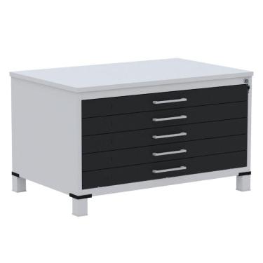 Imagem de Mapoteca 5 Gavetas Pandin 120 cm (Larg) Inmetro Tampo MDP Cinza Estrutura Aço Cinza Gavetas Pretas