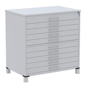 Imagem de Mapoteca 10 Gavetas Pandin 120 cm (Larg) Inmetro Tampo MDP Cinza Estrutura e Gavetas em Aço Cinza