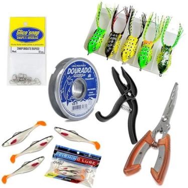 Imagem de Kit Pesca Com 22 Itens Completos Isca Sapo Isca Soft Alicate - CMIK