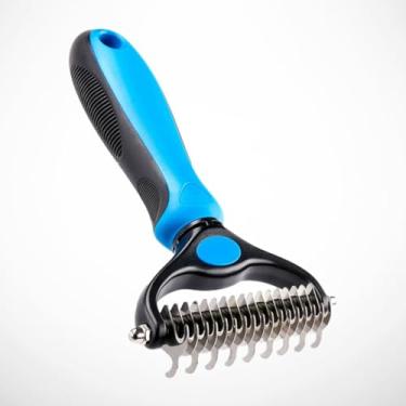 Imagem de DESEMBOLADOR Escova Removedor de Pêlos para Cachorro Gato Pet Pente Tira Pelo Morto Duplo Grande (AZUL)