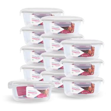 Imagem de Kit 12 Potes de Vidro Redondo com Tampa Hermética 1300ml (Branco)