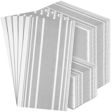 Imagem de 200 peças de toalhas de papel descartáveis a granel, guardanapos de papel para banheiro, toalha de mão descartável para jantar, férias, guardanapos listrados cinza de 2 camadas