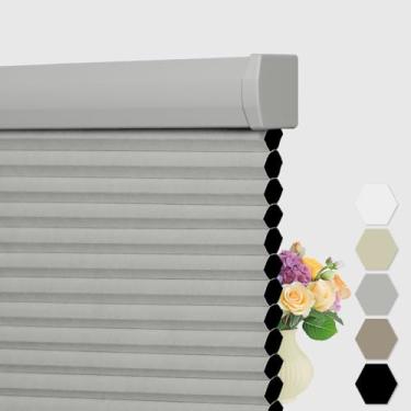 Imagem de BERISSA Persianas celulares sem fio, persianas blecaute de janela celular, persianas blackout tipo favo de mel para ambientes internos para quarto de escritório em casa, fácil de instalar, cinza, 71