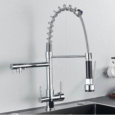 Imagem de Filtro Purificação Água Torneira de Cozinha 3 Cores Pura Água Torneiras de Cozinha Pull Down Torneira Misturadora de Água Quente Fria, Cromado B