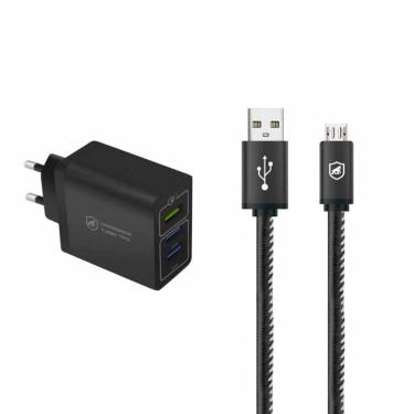 Imagem de Kit Carregador Turbo Triplo e Cabo Turbo Militar Micro USB V8 - Gshield
