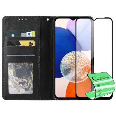 Imagem de Capa Capinha Carteira Flip e Película Cerâmica 9D Não Quebra Compatível Samsung Galaxy A14