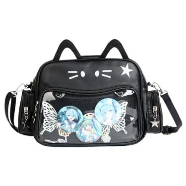 Imagem de Cat Ita Bag Mochila Kawaii para escola PU ombro bolsa tiracolo para meninas Y2k bolsa com inserção, Grande-preta, 2.38 gallons