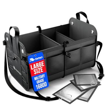 Imagem de Organizador de porta-malas de carro – grande caixa de armazenamento dobrável com compartimentos ajustáveis – Organizador de carga resistente para SUV, caminhão e carro – Caixa de armazenamento