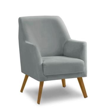 Imagem de Poltrona Decorativa Retrô Recepção Magali Lisa Veludo Cinza Claro Lansofbr