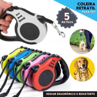 Imagem de Coleira Pet Guia Retrátil 5 Metros Com Trava Resistente e Segura Para 