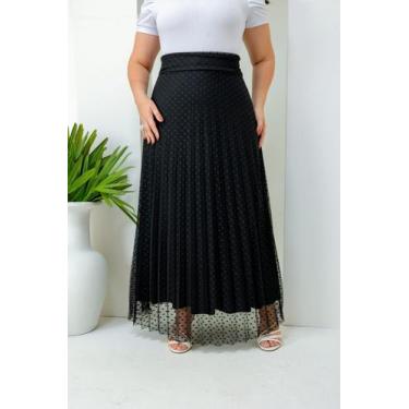 Imagem de Saia Longa Plissada Tule Poá Forro Helanca Light Moda Evangélica - Jes