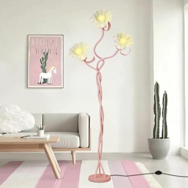 Imagem de Loxphyn Luminária De Chão Vintage Com 3 Cabeças E Flores Para Sala De Estar, Luminária De Canto Moderna Led Com 3 Modos De Cor E Pescoço De Ganso, Luminária Alta, Brilhante E Regulável Para Crianças