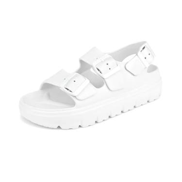 Imagem de Sandálias femininas plataforma com suporte de arco, chinelos de praia de verão com fivela ajustável, sandália confortável leve e grossa, Alça traseira - branca, 39