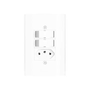Imagem de INTERRUPTOR 2 TECLAS + TOMADA 10A 4X2 BRANCA LINHA DUNAS 2017 ROMAZI