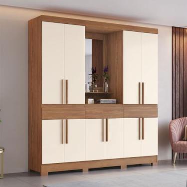 Imagem de Guarda-Roupa Casal Gael 10 Portas 3 Gavetas com Espelho Nature/Off Whi