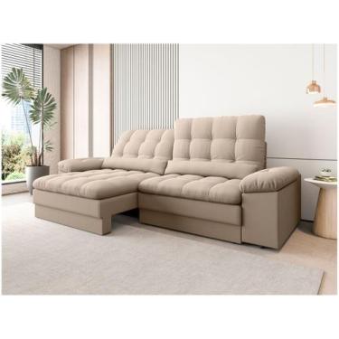 Imagem de Sofá 4 Lugares Retrátil Reclinável Velosuede Cristal Next Sofás, Bege,