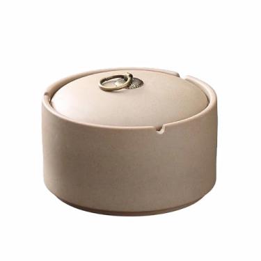 Imagem de Cinzeiros de mesa de cerâmica retro cinzeiro vintage de mesa com tampa à prova de vento clássica redonda para fumar para uso doméstico escritório ornamentos (tamanho: F)