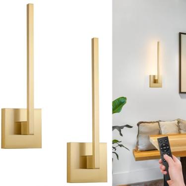 Imagem de Alolvios Arandela De Parede Dourada Com Bateria E Controle Remoto, Conjunto De 2 Arandelas Sem Fio, Luminárias De Parede Recarregáveis De 16,5 Polegadas, Luminária De Parede Moderna Com Led Reguláve