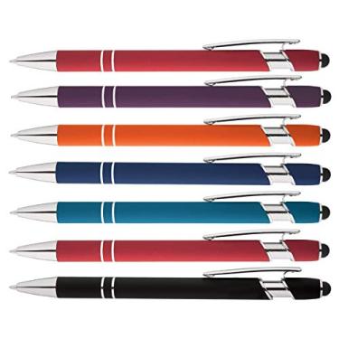 Imagem de Caneta esferográfica Rainbow Rubberized Soft Touch com pontas Stylus Tips uma caneta de metal elegante, premium, tinta preta, ponto médio. Caixa com 7, ASSORTMENT