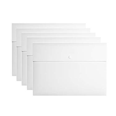 Imagem de VANRA Poly Pasta de arquivos Bolsos arquivo Jaqueta de plástico Envelope plano Documento Organizador com fecho de botão de pressão A4 Letra Tamanho 5 Pacote, Branco, A4 Size: 12.6”L x 9"H