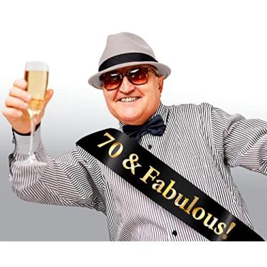 Imagem de 70 & Fabuloso! faixa, 70 e fabulosa faixa, faixa de aniversário de 70 anos, faixa de 70 anos (faixa de cetim preto com letras metálicas douradas com glitter)