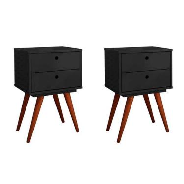 Imagem de Conjunto com 2 Mesas de Cabeceira Retrô Plus 2 GV Preta - Mobly