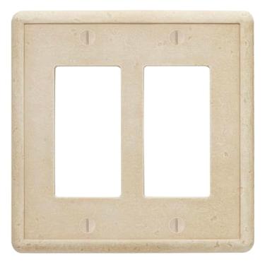 Imagem de Capa de interruptor de luz Travertine com pedra fundida texturizada para tomada e placa de parede, Double Decorator GFCI, Brown