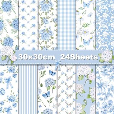 Imagem de Bolsome 24 Folhas De Papel Com Padrão Hortênsia Azul Claro, 29 X Cm, Suprimentos Especiais Para Scrapbook Floral, Artesanato Decorativo Frente E Verso Fazer Cartões Fundo, Diário Sucata, Decoração Á